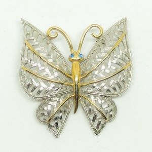 Avon Butterfly with Blue Rhinestone Eyes Brooch